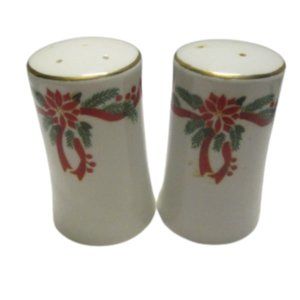 TIENSHAN Poinsettia and Ribbons Fine China Salt And Pepper Shakers Christmas